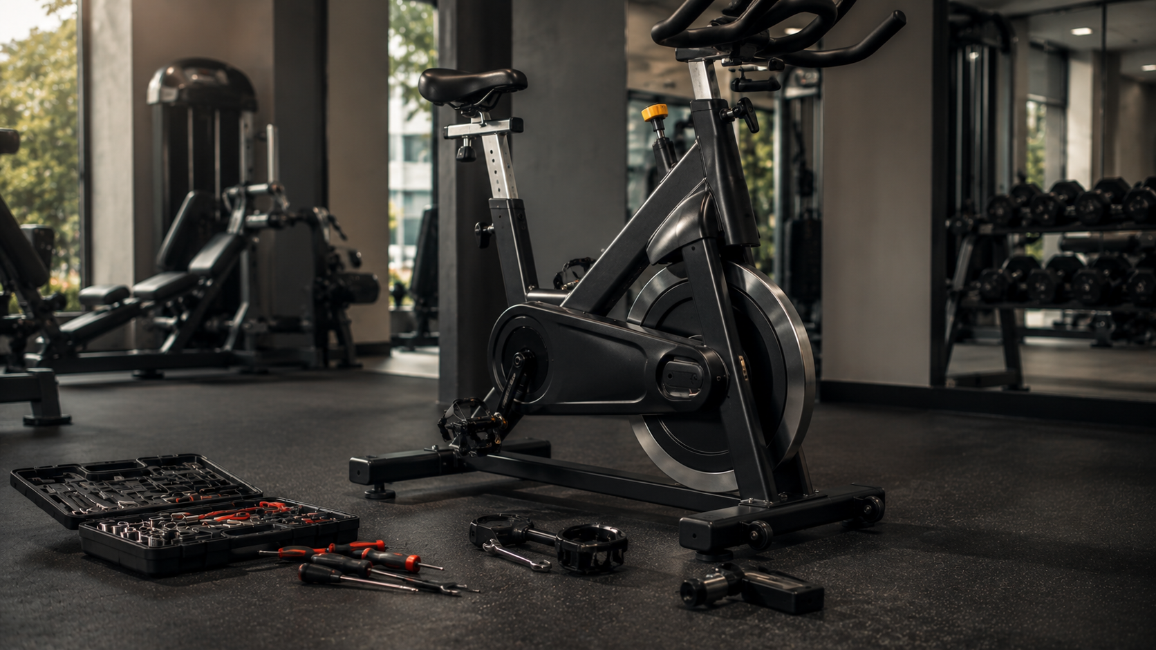 Bicicleta de spinning en un gimnasio